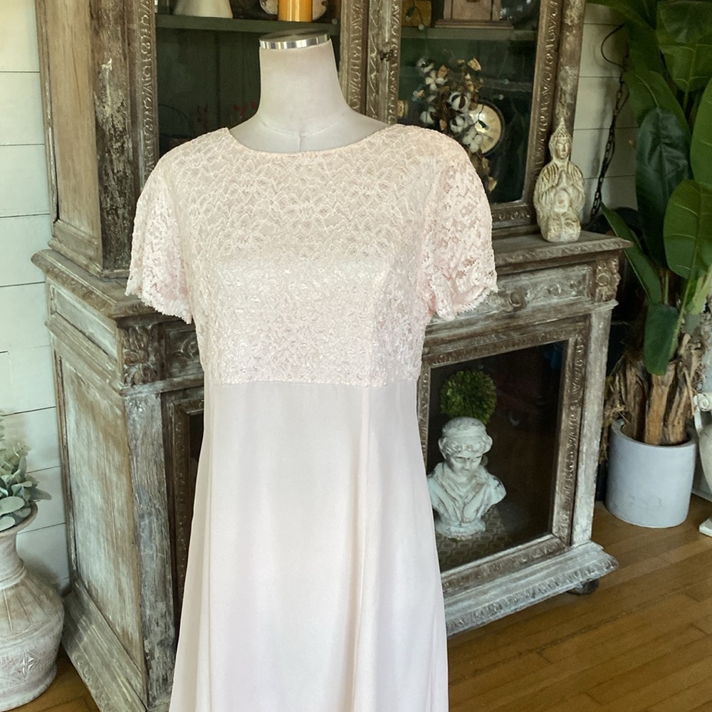 LANZ OF SALSBURG VINTAGE BRIDESMAIDS DRESS WITH DETACHABLE TRAIN PALE PINK 14 - Picture 5 of 9
